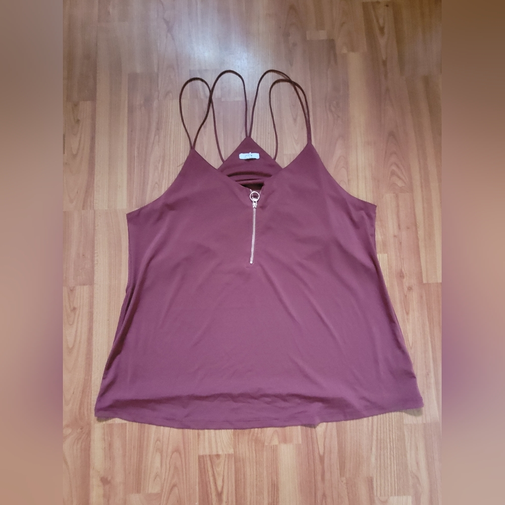 Ardene zip front tank burgundy xlarge